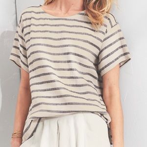 Eileen Fisher Short Sleeve Striped Linen Blend Top Short